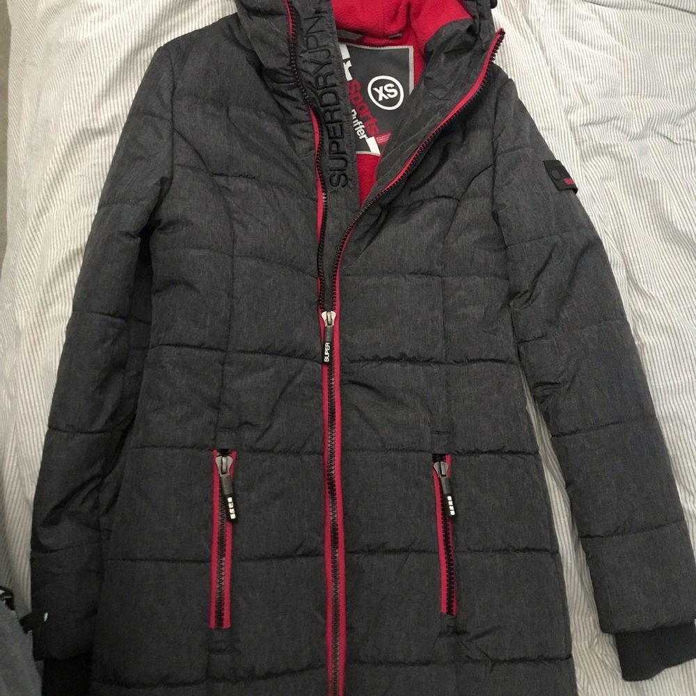 Superdry Grey and Pink Puffer Jacket